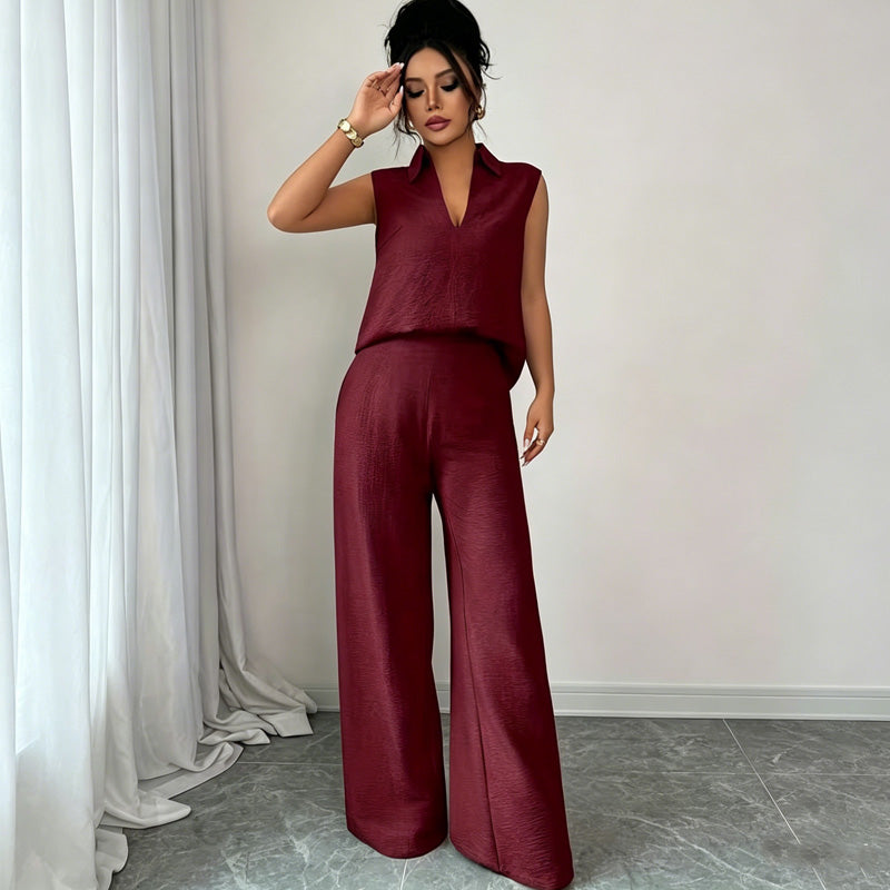 Conjunto de top sin mangas y pantalón de pernera ancha para mujer