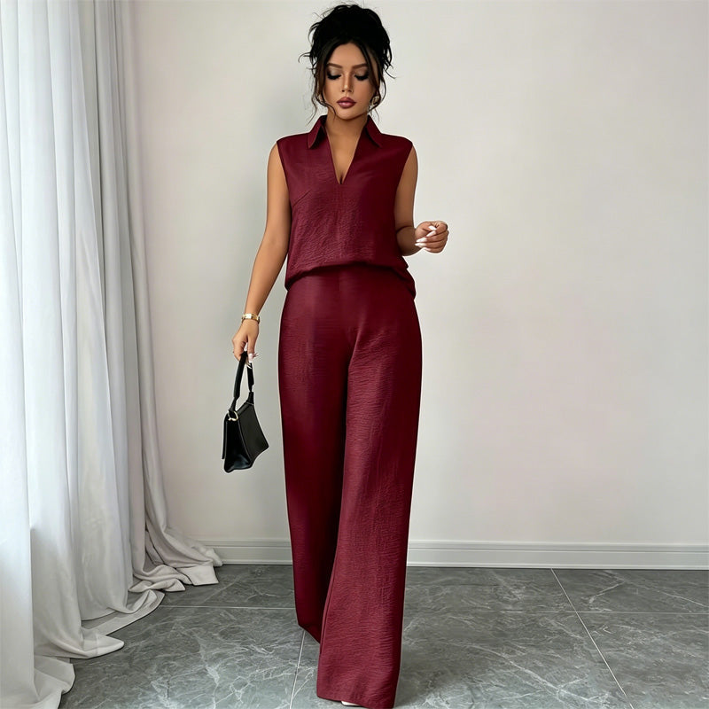 Conjunto de top sin mangas y pantalón de pernera ancha para mujer
