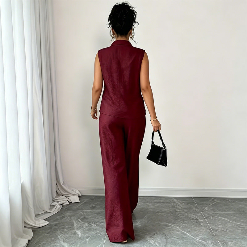 Conjunto de top sin mangas y pantalón de pernera ancha para mujer