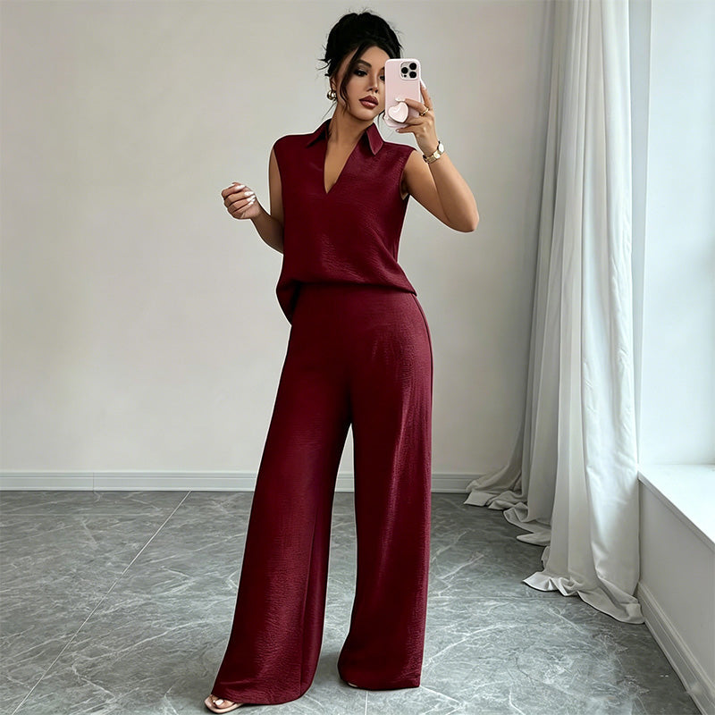 Conjunto de top sin mangas y pantalón de pernera ancha para mujer