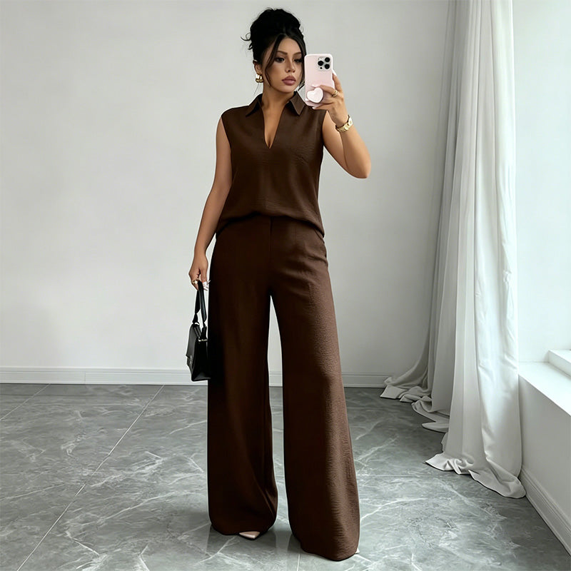 Conjunto de top sin mangas y pantalón de pernera ancha para mujer
