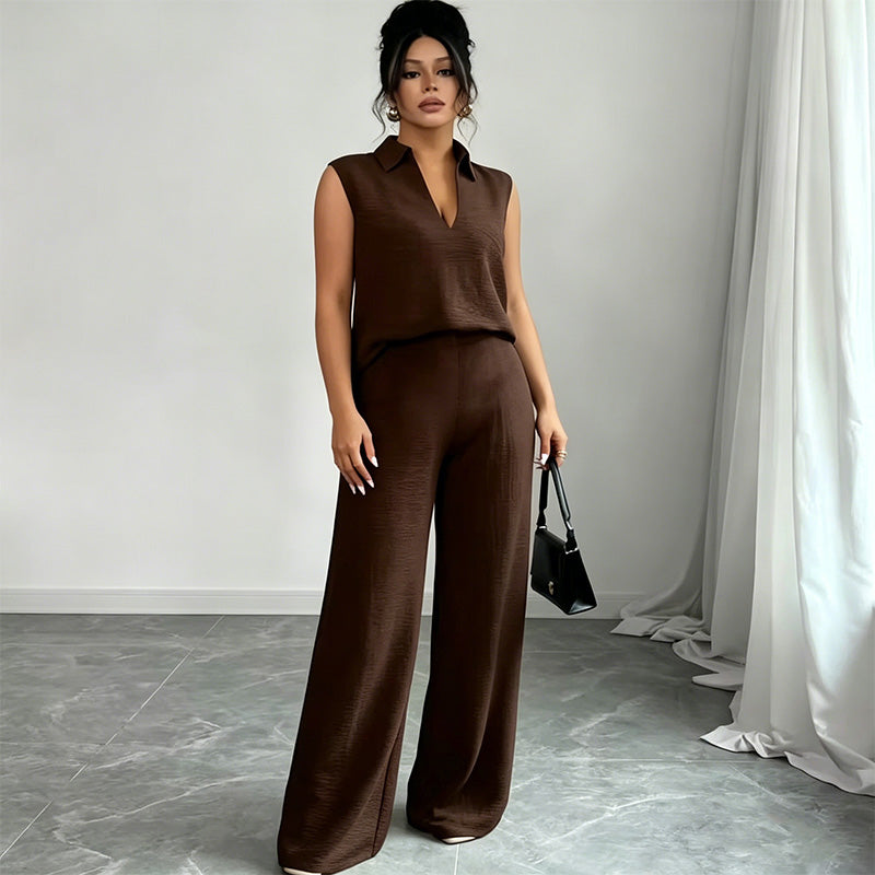 Conjunto de top sin mangas y pantalón de pernera ancha para mujer