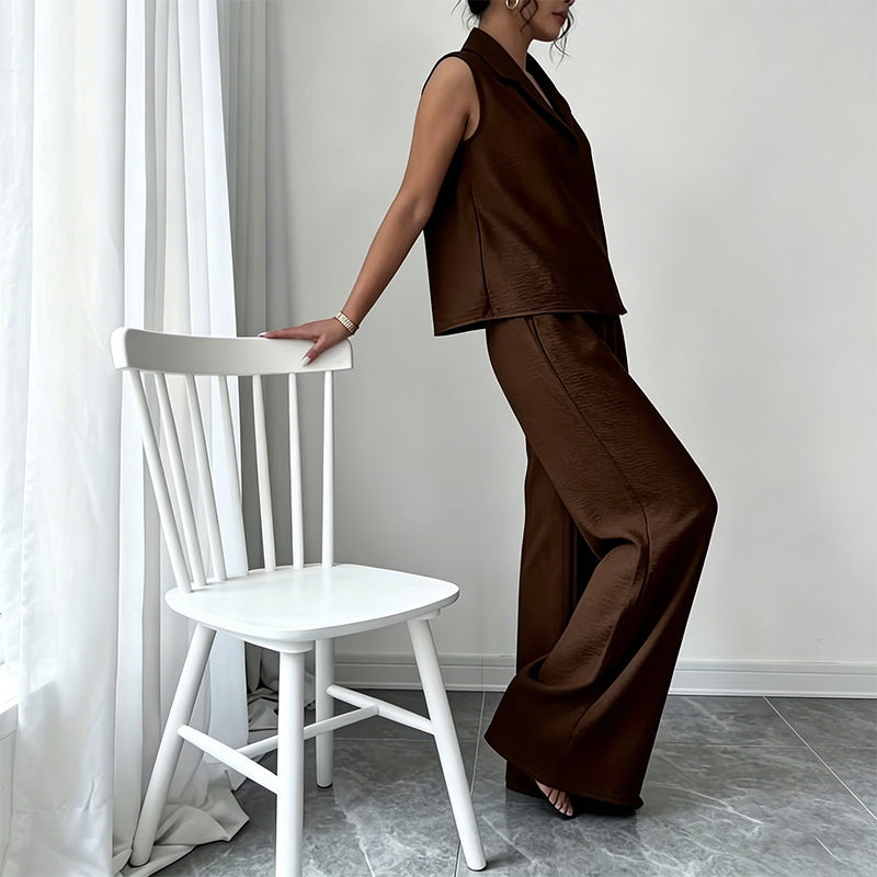 Conjunto de top sin mangas y pantalón de pernera ancha para mujer