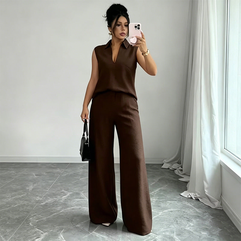 Conjunto de top sin mangas y pantalón de pernera ancha para mujer
