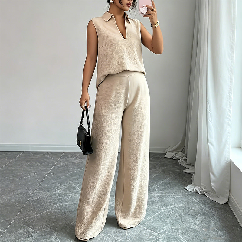 Conjunto de top sin mangas y pantalón de pernera ancha para mujer