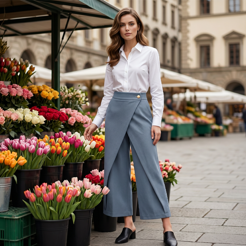 Pantalón capri para mujer con detalles de paneles combinados