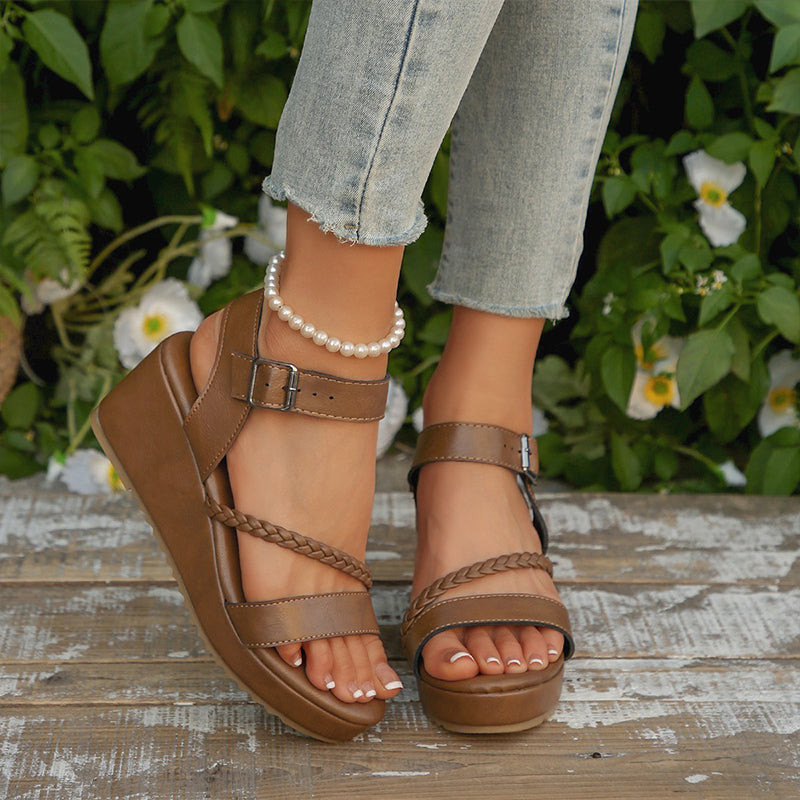 Sandalias de cuña con tiras trenzadas para mujer