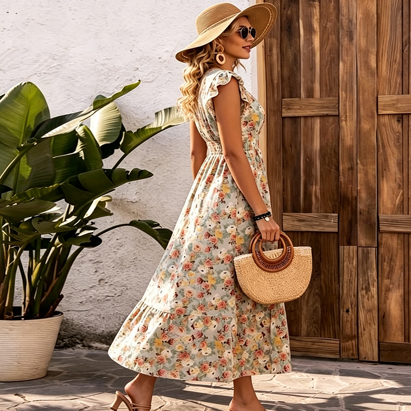 Vestido floral con cintura elástica