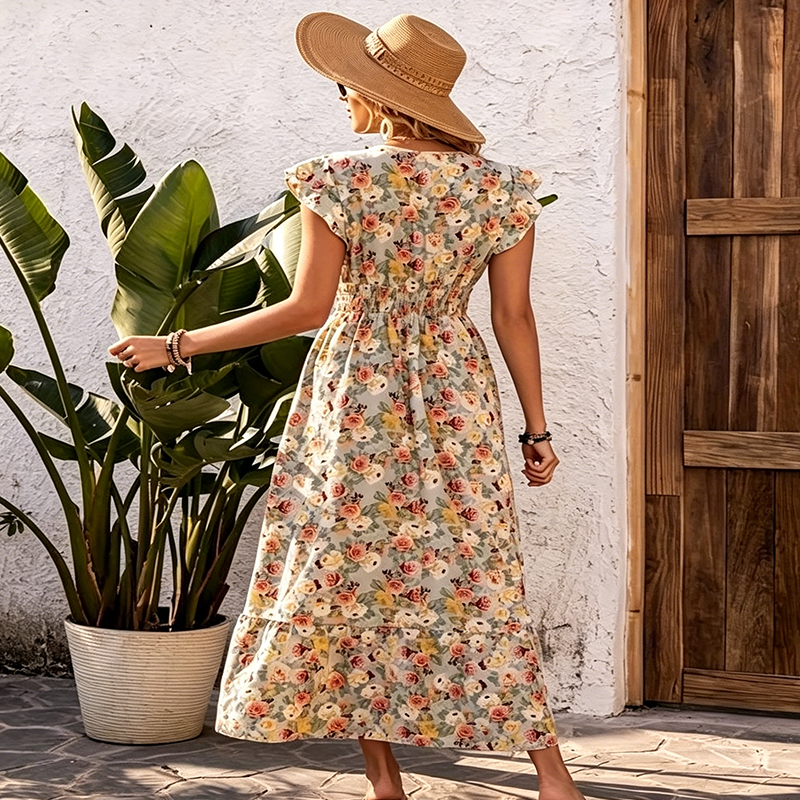 Vestido floral con cintura elástica