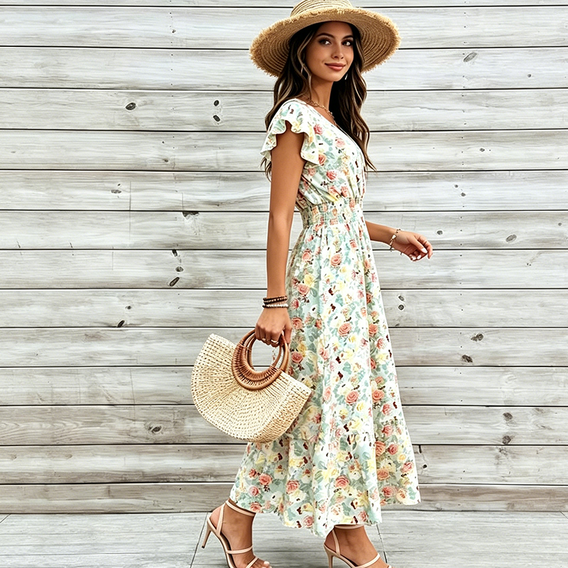 Vestido floral con cintura elástica