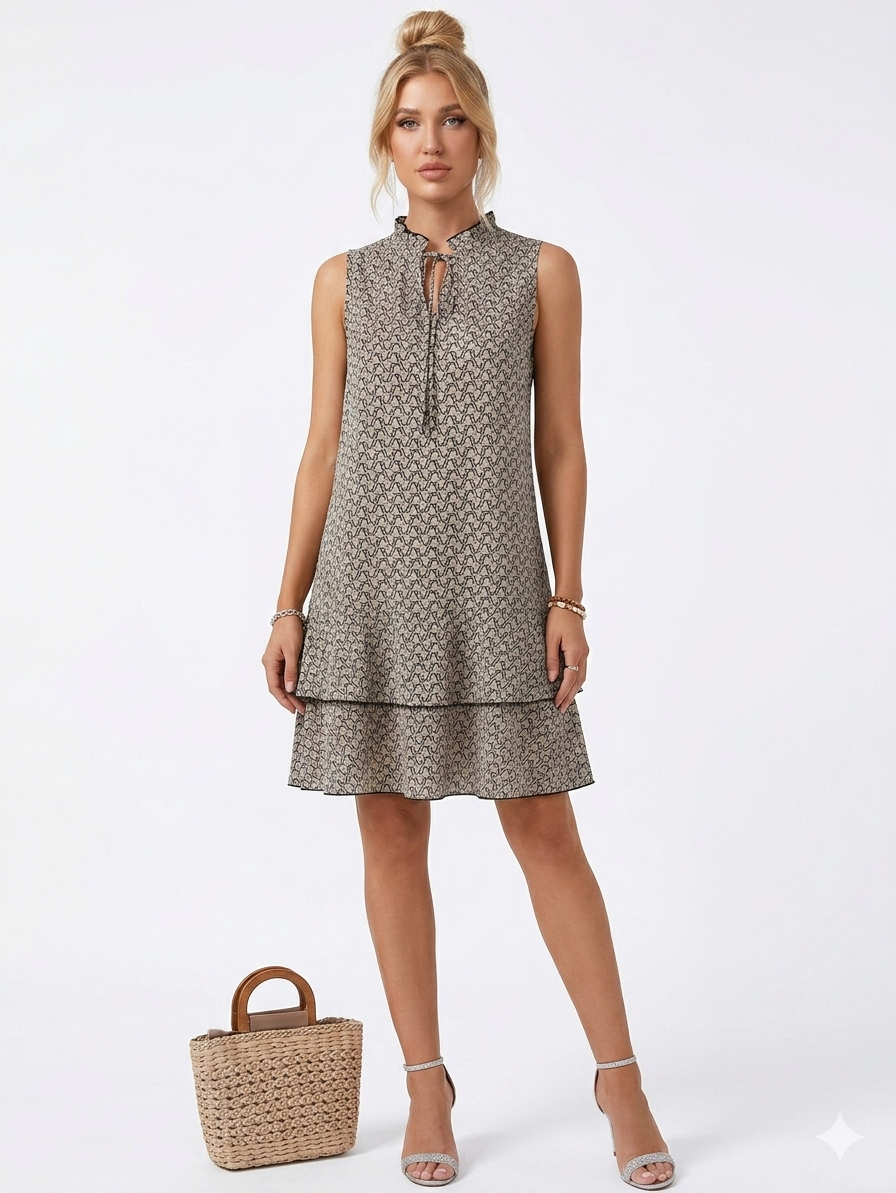 Vestido de mujer con lazo y estampado geométrico