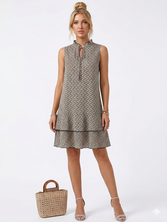 Vestido de mujer con lazo y estampado geométrico